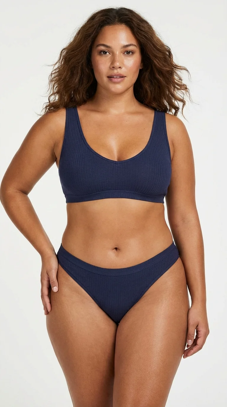 Fitilli (Ribbed) Ribana Tanga Midnight Navy - Genel Görünüm